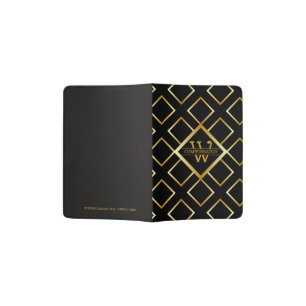 Faux Gold Monogram – Black & Gold + LOST INFO Passport Holder