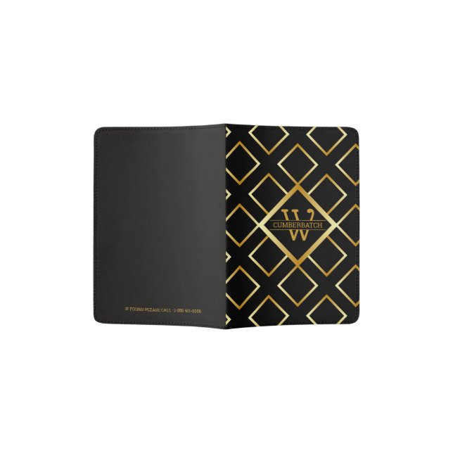 Faux Gold Monogram – Black & Gold + LOST INFO Passport Holder (Opened)