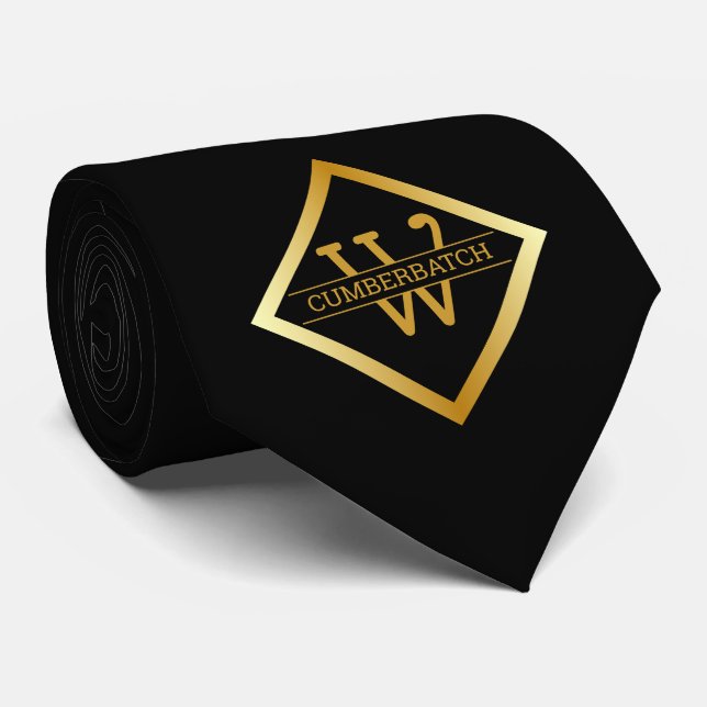 Faux Gold Monogram – Black & Gold Neck Tie (Rolled)