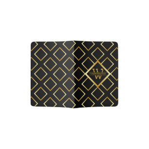 Faux Gold Monogram – Black & Gold Passport Holder