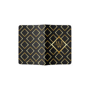 Faux Gold Monogram – Black & Gold + Transp. Back Passport Holder
