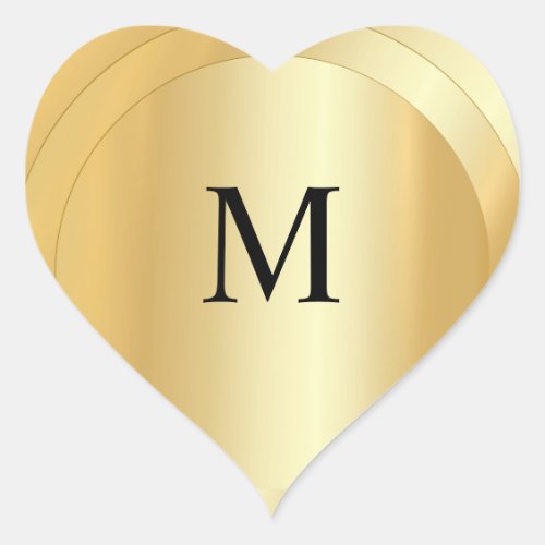 Faux Gold Monogram Custom Elegant Template Heart Sticker