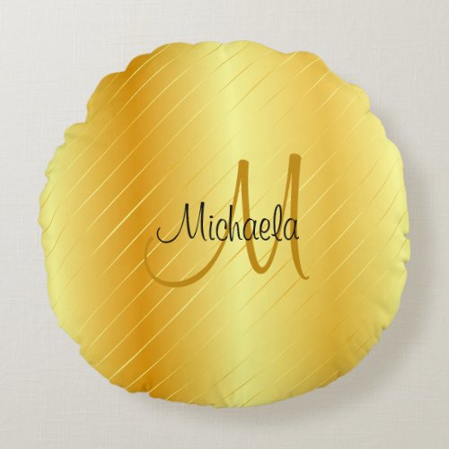 Faux Gold Monogram Elegant Modern Template Round Pillow