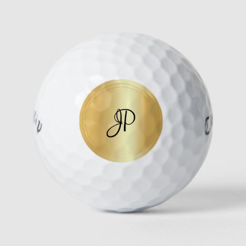 Faux Gold Monogram Elegant Name Template Golf Balls