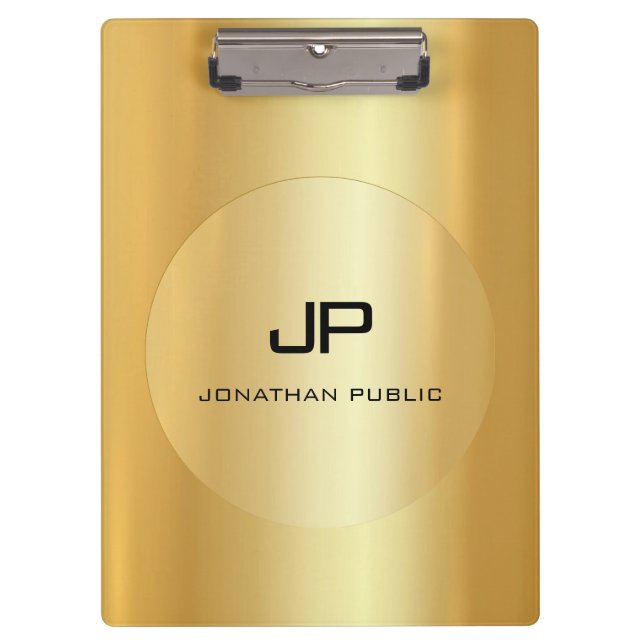 Faux Gold Monogram Elegant Personalized Classic Clipboard (Front)