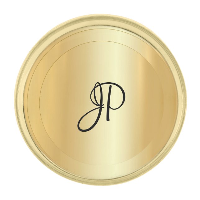 Faux Gold Monogram Elegant Template Modern Finish Lapel Pin (Front)