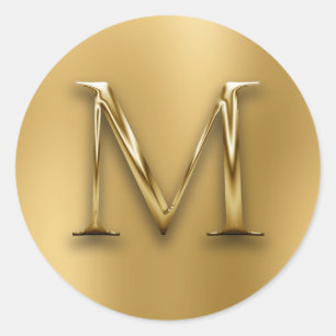 Faux Gold Monogram M on Blur Classic Round Sticker