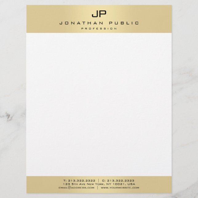 Faux Gold Monogram Modern Personalized Template Letterhead (Front)
