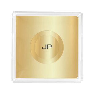 Faux Gold Monogram Personalized Glamour Template Acrylic Tray