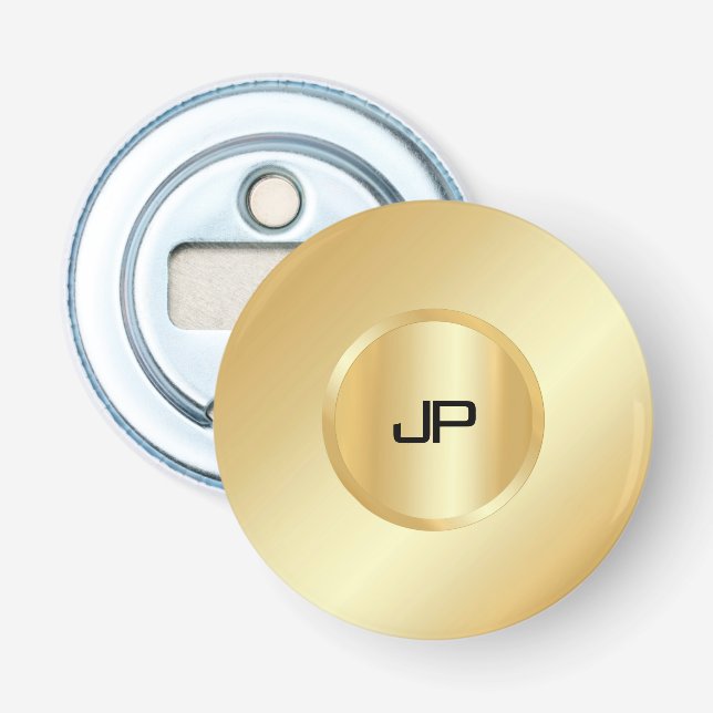 Faux Gold Monogrammed Elegant Custom Template Bottle Opener (Front)