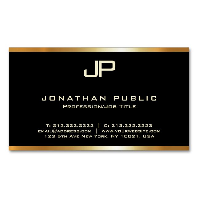 Faux Gold Monogrammed Modern Elegant Template Glam Business Card Magnet (Front)