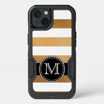 Faux Gold  Monogrammed Tough Defender Iphone 13 Case by CoolestPhoneCases at Zazzle