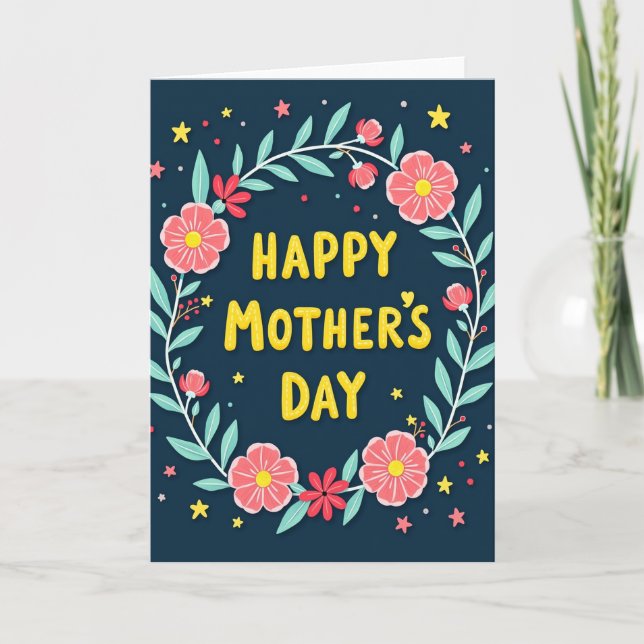 Faux Gold Mothers Day Floral Card (Front)