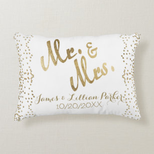 Faux Gold Mr. and Mrs. Monogram Wedding Decorative Pillow