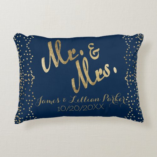 Faux Gold Mr and Mrs Monogram Wedding Decorative Pillow