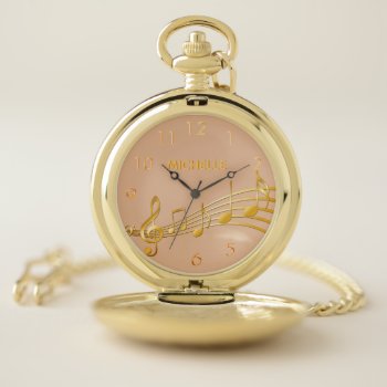 Faux Gold Music Notes Copper Name Numbers Pocket Watch by EllenMariesParty at Zazzle
