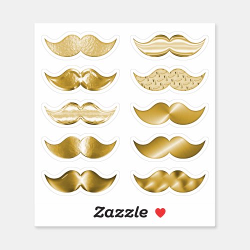 Faux Gold Mustaches Moustache Set of 10 Stickers