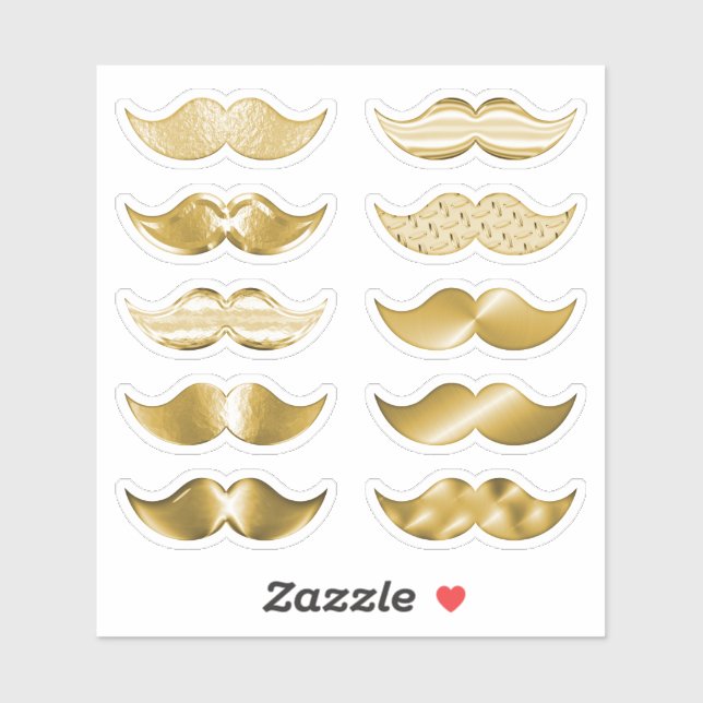 Faux Gold Mustaches Moustache Set of 10 Stickers (Sheet)