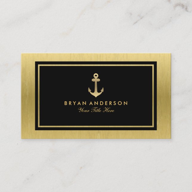 Faux Gold Nautical Anchor Business Card (Front)