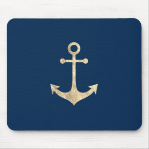 faux gold nautical anchor on navy blue mouse pad