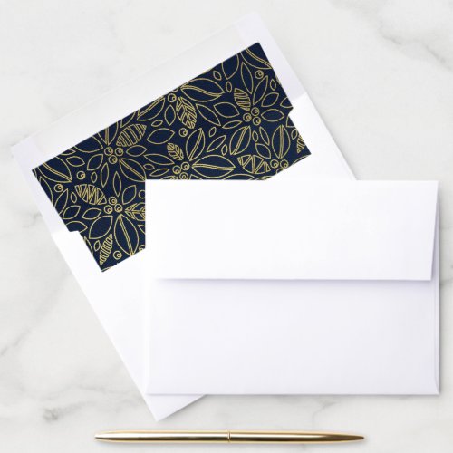 FAUX GOLD NAVY BLUE HOLLY BERRIES CHRISTMAS ENVELOPE LINER