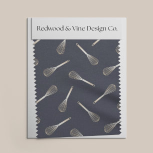 Faux Gold & Navy Blue Kitchen Whisk Pattern Fabric