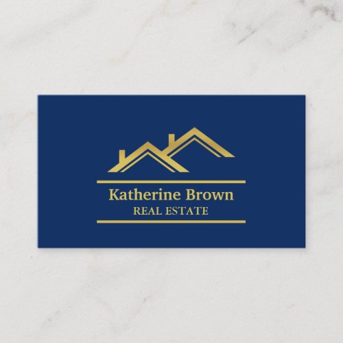 Faux Gold Navy Blue Modern Real Estate Realtor Business Card