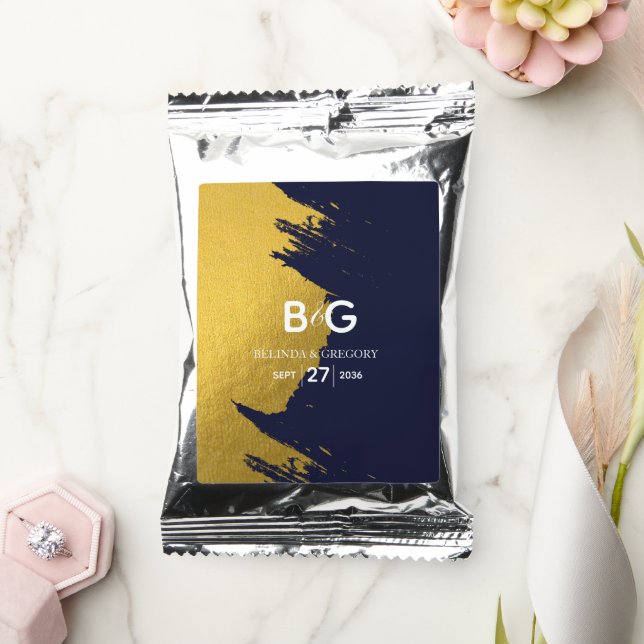 Faux Gold Navy Blue Monogram Wedding  Coffee Drink Mix (Wedding)