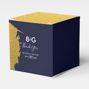 Faux Gold Navy Blue Monogram Wedding Favor Boxes