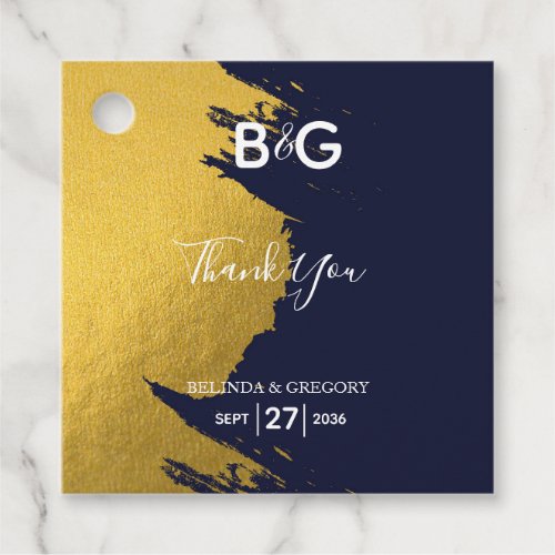 Faux Gold Navy Blue Monogram Wedding Gift Favor Tags