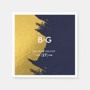 Faux Gold Navy Blue Monogram Wedding Napkins