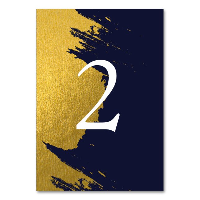 Faux Gold Navy Blue Wedding  Table Number (Front)