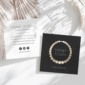 Faux Gold Necklace Logo | Jewelry Design Square Business Card by RedwoodAndVine at Zazzle
