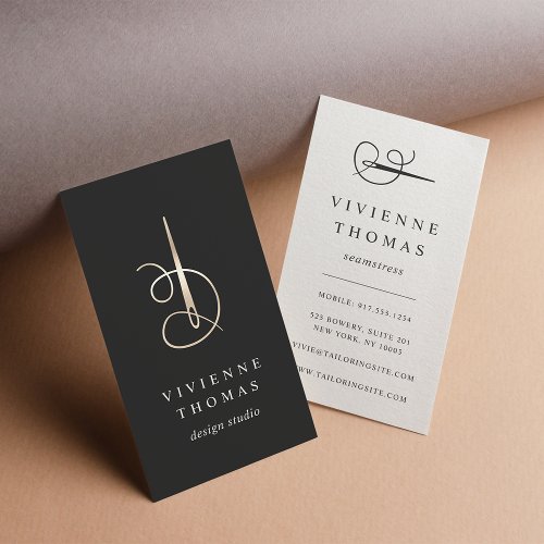 Faux Gold Needle  Thread  Seamstress or Tailor Business Card