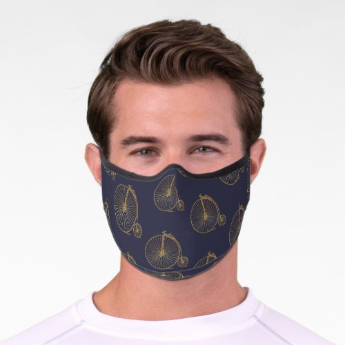 Faux Gold Old Fashioned Unicycle Line Drawing Premium Face Mask