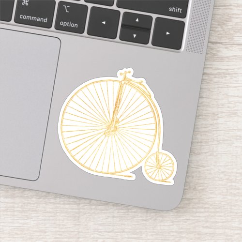 Faux Gold Old Fashioned Unicycle Line Drawing Sticker