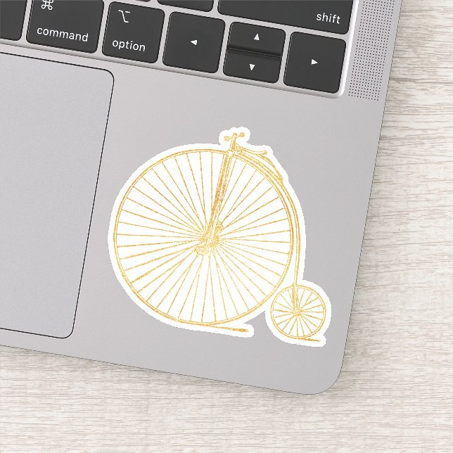 Faux Gold Old Fashioned Unicycle Line Drawing Sticker (Detail)