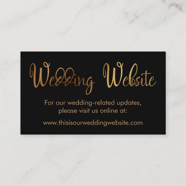 Faux Gold on Black Wedding Website Insert Card (Front)