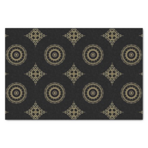 Faux Gold Ornaments on Black Background Pattern Tissue Paper