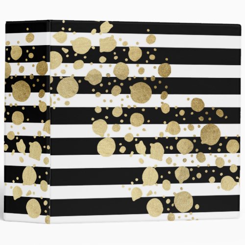 Faux Gold Paint Splatter on Black  White Stripes Binder