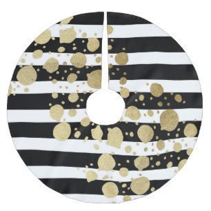 Faux Gold Paint Splatter on Black & White Stripes Brushed Polyester Tree Skirt