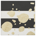 Faux Gold Paint Splatter on Black &amp; White Stripes Fabric