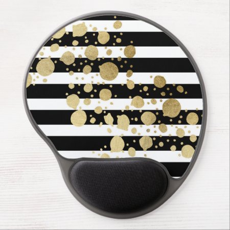 Faux Gold Paint Splatter On Black & White Stripes Gel Mouse Pad