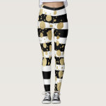 Faux Gold Paint Splatter on Black & White Stripes Leggings<br><div class="desc">This elegant and swanky gold paint splatter on black and with stripes pattern is perfect for the trendy and stylish woman. It's modern and upscale print is great for many gifts and occasions.</div>
