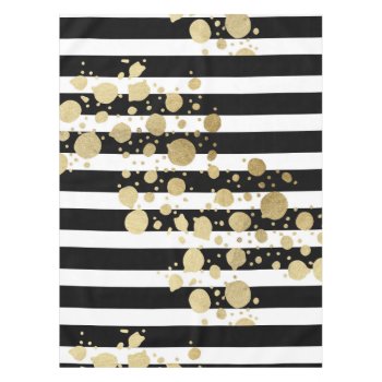 Faux Gold Paint Splatter On Black & White Stripes Tablecloth by BlackStrawberry_Co at Zazzle