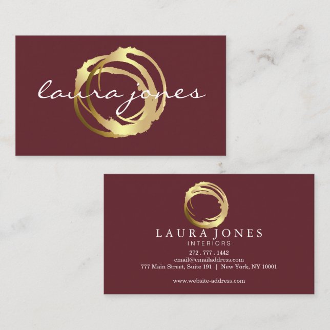 Faux Gold Painted Circle Designer Business Card (Front/Back)