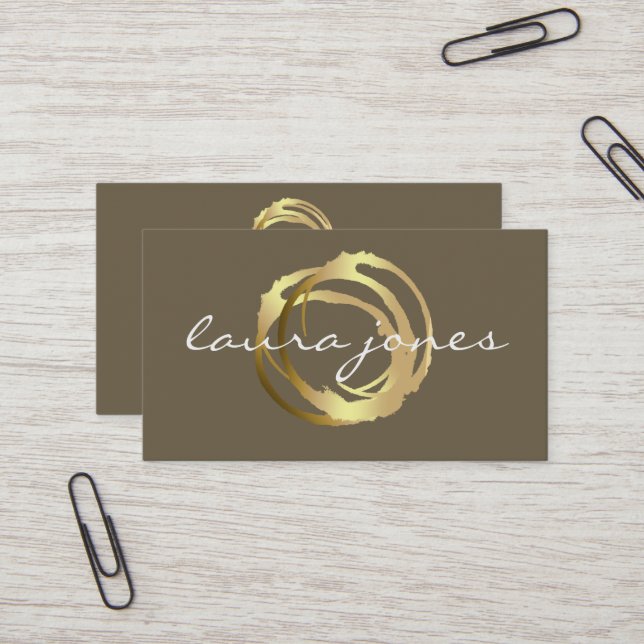 Faux Gold Painted Circle Designer Business Card (Front/Back In Situ)