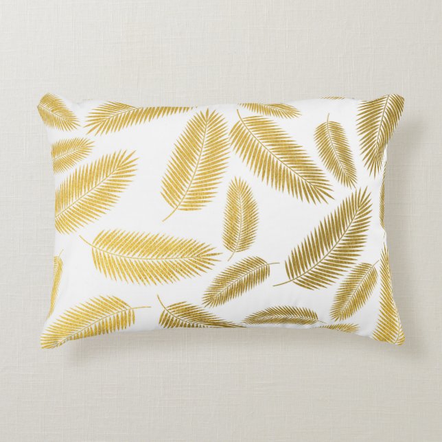 Faux Gold Palm Leaves Pattern Accent Pillow (Front)