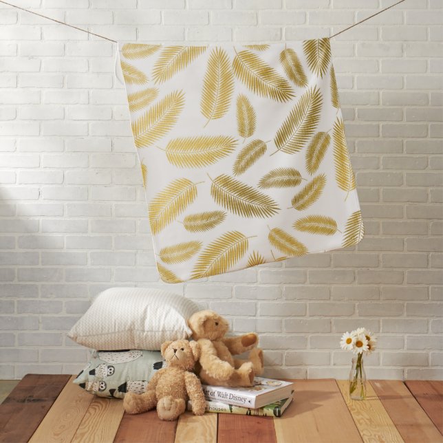 Faux Gold Palm Leaves Pattern Baby Blanket (In Situ)