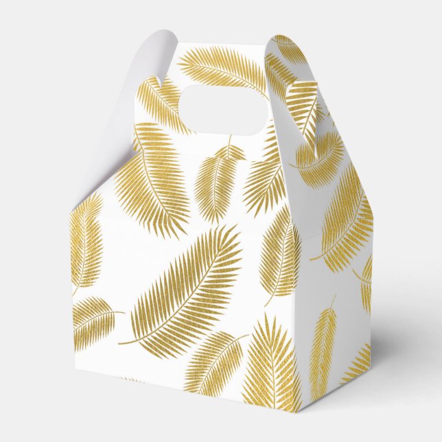 Faux Gold Palm Leaves Pattern Favor Boxes (Front Side)